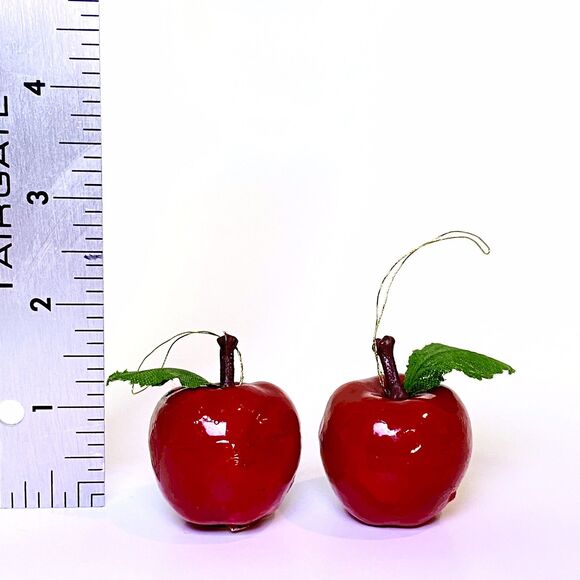 4 Vintage Shiny Red Apple Christmas Ornaments Holiday Country Orchard Teacher - Picture 6 of 8